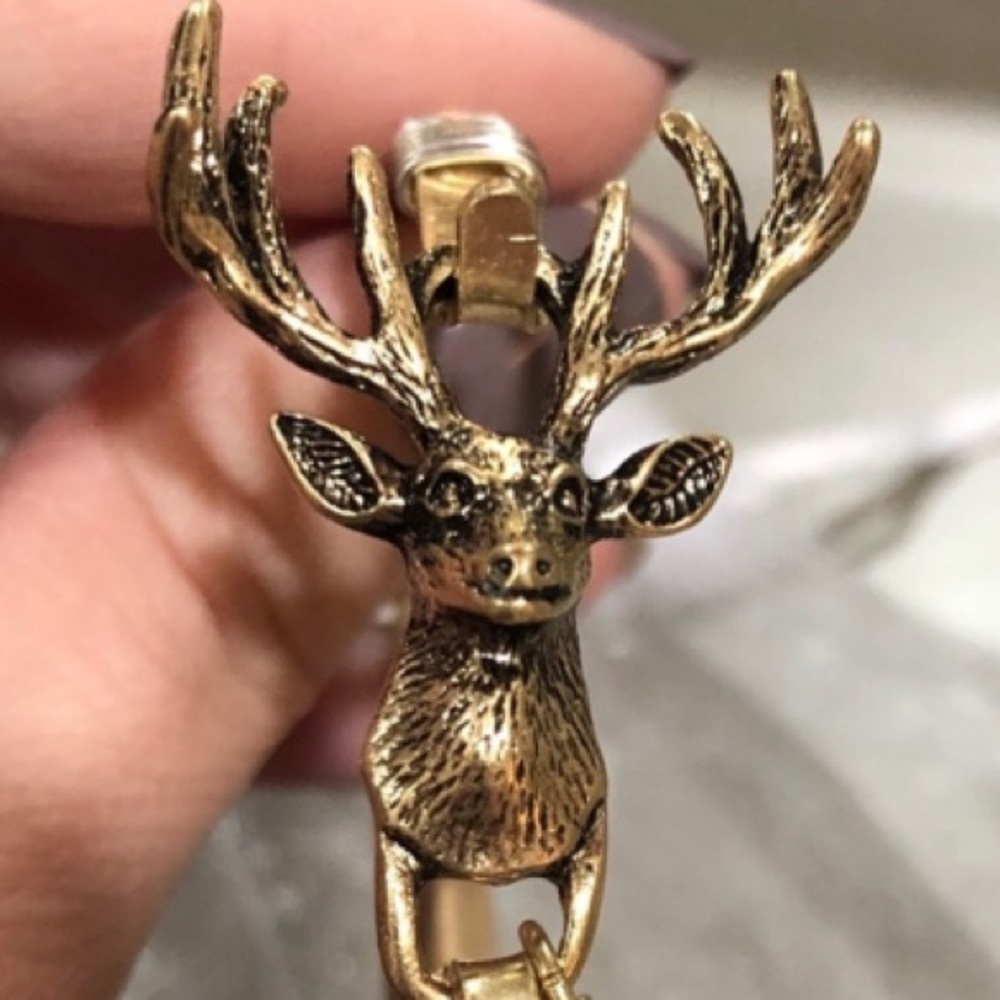 BOHO BUCK DEER HEAD ANTLERS BRACELET GOLD METAL